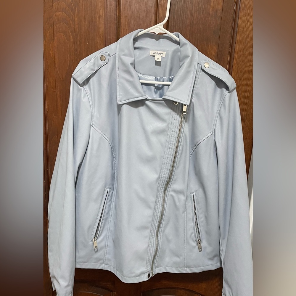 Westport women’s  size  3X light blue Vegan leather Moto jacket